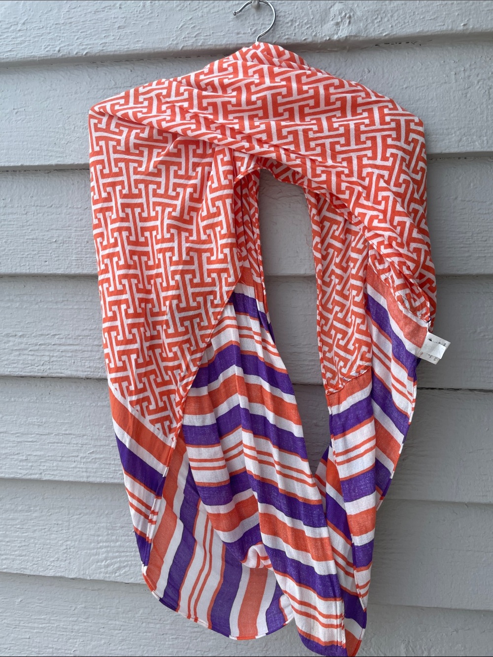 Orange/Purple/White Geometric & Stripe Infinity Scarf - CLEMSON COLORS